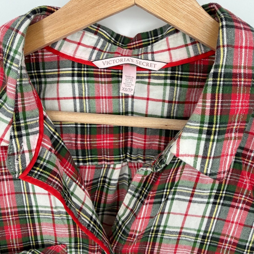 Victoria's Secret Plaid Flannel Pajama Sleep Shirt XS Red - Picture 7 of 11